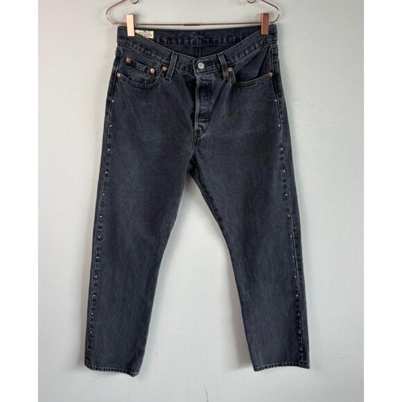 VTG Levi’s 501 Mens Button Fly Big E Red Tab Jeans Black Gray Denim Size W29 L30 - Picture 1 of 13